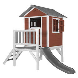 AXI Maison Enfant Beach Lodge XL en Rouge avec Toboggan en Gris | Maison de Jeux en Bois FFC pour Les Enfants | Maisonnette / Cabane de Jeu pour Le Jardin