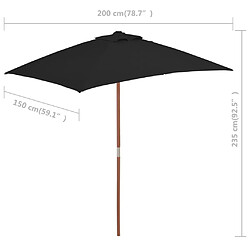 vidaXL Parasol de jardin avec mât en bois noir 150x200 cm pas cher