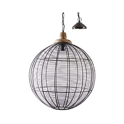 Aubry Gaspard Lampe suspension en métal laqué gris et bois Boule.