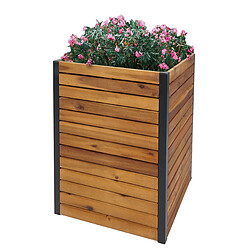 Mendler Jardinière sur pied HWC-L23, Jardinière sur pied, Outdoor bois d'acacia certifié MVG aluminium ~ 60x42x42cm brun