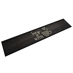 vidaXL Tapis de cuisine lavable imprimé tasse noir 60x300 cm velours