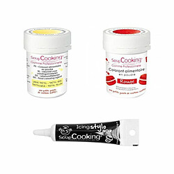 Scrapcooking 2 colorants alimentaires jaune pastel-rouge + Stylo glaçage noir