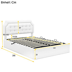 Avis ComfortXL Lit 140*200cm Design Minimaliste Avec Rangement Hydraulique - Blanc