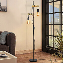 NETTLIFE Lampe vintage en bois noir pour salon - Lampe industrielle avec E27, 2 flammes tournantes, interrupteur, pour chambre, bureau. Sans ampoule.