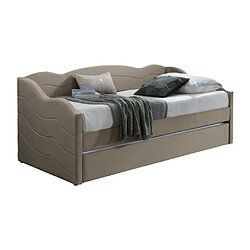 Avis Vente-Unique Lit banquette gigogne 2 x 90 x 190 cm - Velours - Taupe - LENVIA