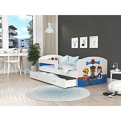 Kids Literie Lit Enfant Happy 80x160 Pat Patrouille Blanc Livré avec sommiers, tiroir et matelas en mousse de 7cm