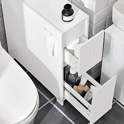 SoBuy BZR111-W Armoire WC Toilettes Compact, Meuble de Rangement Salle de Bain Étroit sur Roulettes, Support Papier Toilette