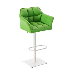 Decoshop26 Tabouret de bar chaise haute de comptoir couture carrées assise en PVC vert cadre carré en métal blanc 10_0004738