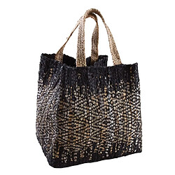 Aubry Gaspard Sac de rangement en jute et cuir noir.