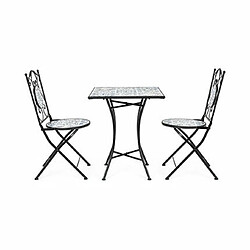 Avis Mes Table de jardin 60 cm avec 2 chaises en céramique blanc, bleu et noir