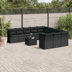 Maison Chic Salon de jardin 12 pcs avec coussins | Ensemble de Table et chaises | Mobilier d'Extérieur noir résine tressée -GKD94271