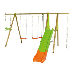 Trigano Station de jeux bois poutre métal TECHWOOD MAKUTA 2,30 m + toboggan 8 enfants