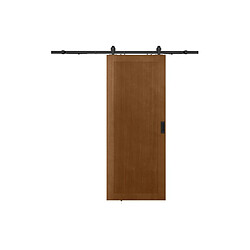 Avis Vente-Unique Porte coulissante avec système en applique en MDF et bois - naturel foncé - H205 x L93 cm - SANDORA