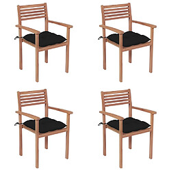 vidaXL Chaises de jardin lot de 4 et coussins noir Bois de teck solide