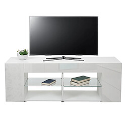 Mendler Meuble TV HWC-L36, Table de télévision Table basse Armoire TV Commode, bois 50x144x40cm Compartiment de rangement, blanc brillant