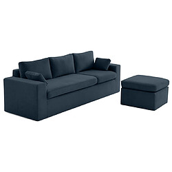 Lisa Design Calgary - canapé d'angle déhoussable et modulable 3 places + 1 pouf en velours pas cher