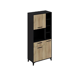 Tbs Buffet haut de cuisine ECO - 3 portes et 1 tiroir - Mélamine chêne et noir - L 80 x P 40 x H 178 cm pas cher