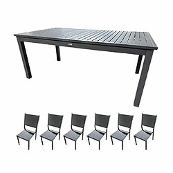 Mes Ensemble table 180/240 cm + 6 chaises en aluminium gris