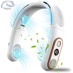 Ventilateur de Cou Portable USB 5000mAh Affichage à 4 LED Moteur à Turbine Sans Lame Collier de Personne Silencieux Ventilateur de Cou Refroidisseur Rechargeable 3 Vitesses