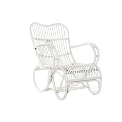 Pegane Fauteuil de salon en bois de rotin coloris blanc - longueur 75 x profondeur 85 x hauteur 85 cm