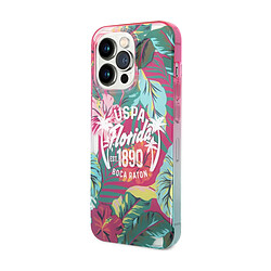 Us Polo U.S Polo Coque pour iPhone 14 Pro Motifs Floraux USPA Florida EST.1890 BOCA RATON Multicolore