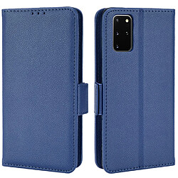 Etui en PU texture litchi, fermoir aimanté avec support bleu foncé pour votre Samsung Galaxy S20 Plus 4G/5G