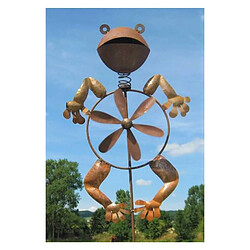 L'Héritier Du Temps Eolienne sur Pic Forme de Grenouille Mobile de Jardin en Acier Oxydé 12x53x162cm