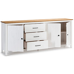 Acheter Pegane Buffet en pin massif décor ciré chêne et blanc, meuble de rangement - Longueur 190 x Profondeur 40 x Hauteur 80 cm