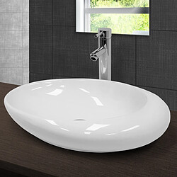 Ecd Germany Vasque en céramique blanc ovale avec bonde de vidage salle de bain 585x375x145mm pas cher