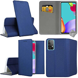 Htdmobiles Housse etui portefeuille avec coque intérieure en silicone pour Samsung Galaxy A52 5G + film ecran - BLEU MAGNET