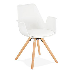 Mes Fauteuil design blanc et piètement en bois naturel - SHAFT