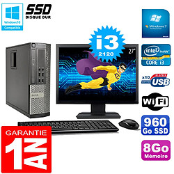 PC DELL 990 SFF Core I3-2120 Ram 8Go Disque 960Go SSD Graveur Wifi W7 Ecran 27" - Occasion