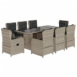 vidaXL Ensemble à manger de jardin et coussins 9 pcs gris clair rotin