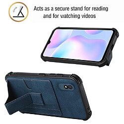 Coque en TPU + PU antichute, rigide avec béquille, porte-cartes bleu pour votre Xiaomi Redmi 9A