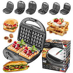 Appareil à Sandwich Maker 6 en 1, Plaques Interchangeables, Gaufrier, Grille, 1200, , Camry, CR3057