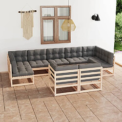 Maison Chic Salon de jardin 9 pcs + coussins - Mobilier/Meubles de jardin - Table et chaises d'extérieur Bois de pin massif -MN56694