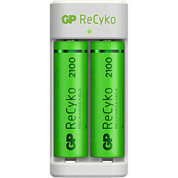 Chargeur 2 Piles Rechargeables AA et AAA avec 2 Piles Rechargeables AA 2100 mAh NiMH incluses | GP RECYKO | Chargeur USB Rapide