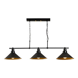 Vente-Unique Lustre industriel en métal - 3 abat-jours - L. 108 x H. 55 cm - Noir - SIVANI