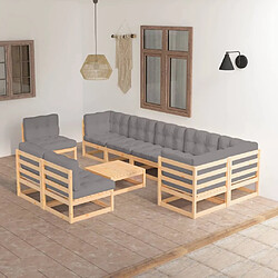 Maison Chic Salon de jardin 10 pcs + coussins - Mobilier/Meubles de jardin - Table et chaises d'extérieur Bois de pin massif -MN10662