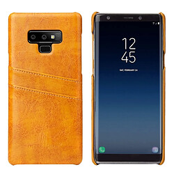 Wewoo Etui en cuir Fierre Shann Retro Oil en cire PU pour Galaxy Note9, avec emplacements pour cartes (Jaune)