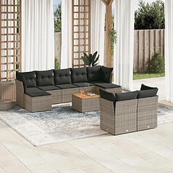 Maison Chic Salon de jardin avec coussins 10 pcs, Ensemble Tables et chaises de jardin, gris résine tressée -GKD227073