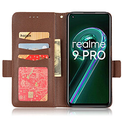 Etui en PU texture litchi, fermoir magnétique avec support, marron pour votre Realme 9 Pro