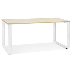 Alterego Bureau droit design 'BAKUS' en bois finition naturelle et métal blanc - 160x80 cm