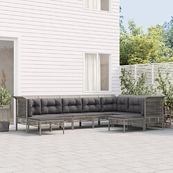 vidaXL Salon de jardin 9 pcs avec coussins Gris Résine tressée