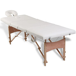 vidaXL Table de massage pliable Blanc crème 4 zones avec cadre en bois