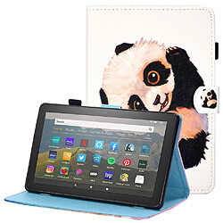 Etui en PU anti-chute, antichoc, fermeture magnétique avec support et porte-cartes pour Amazon Fire HD 8 (2016)/(2017)/(2018) - panda mignon