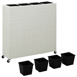 Avis vidaXL Lit surélevé de jardin à 4 pots 80x22x79cm Résine Tressée Blanc