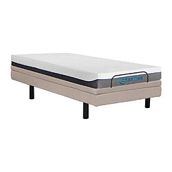 Vente-Unique Lit électrique de relaxation déco + matelas mémoire de forme - 80 x 200 cm - Tissu - Beige - MENASINA de DREAMEA