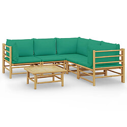 vidaXL Salon de jardin 6 pcs avec coussins vert bambou