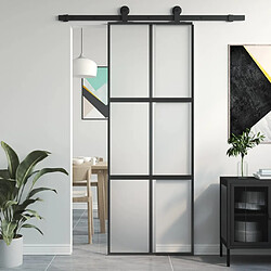 vidaXL Porte coulissante noir 76x205 cm verre trempé aluminium